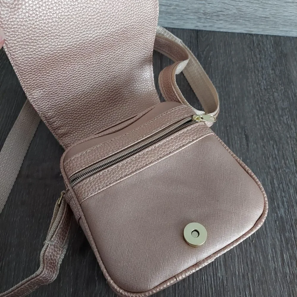 Frida Kahlo Handmade in Mexico Rose Gold Crossbody Floral Bag